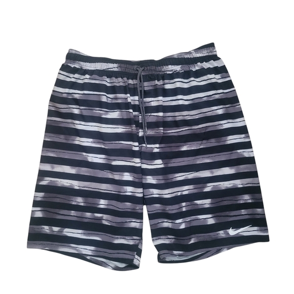 Nike Men's Black and Gray Striped Swim Shorts - Picture 1 of 5